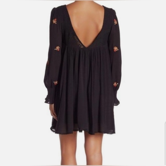 Free People Mohave Embroidery Crepe Mini Dress in Black, Small, Boho, Hippie - Picture 2 of 11